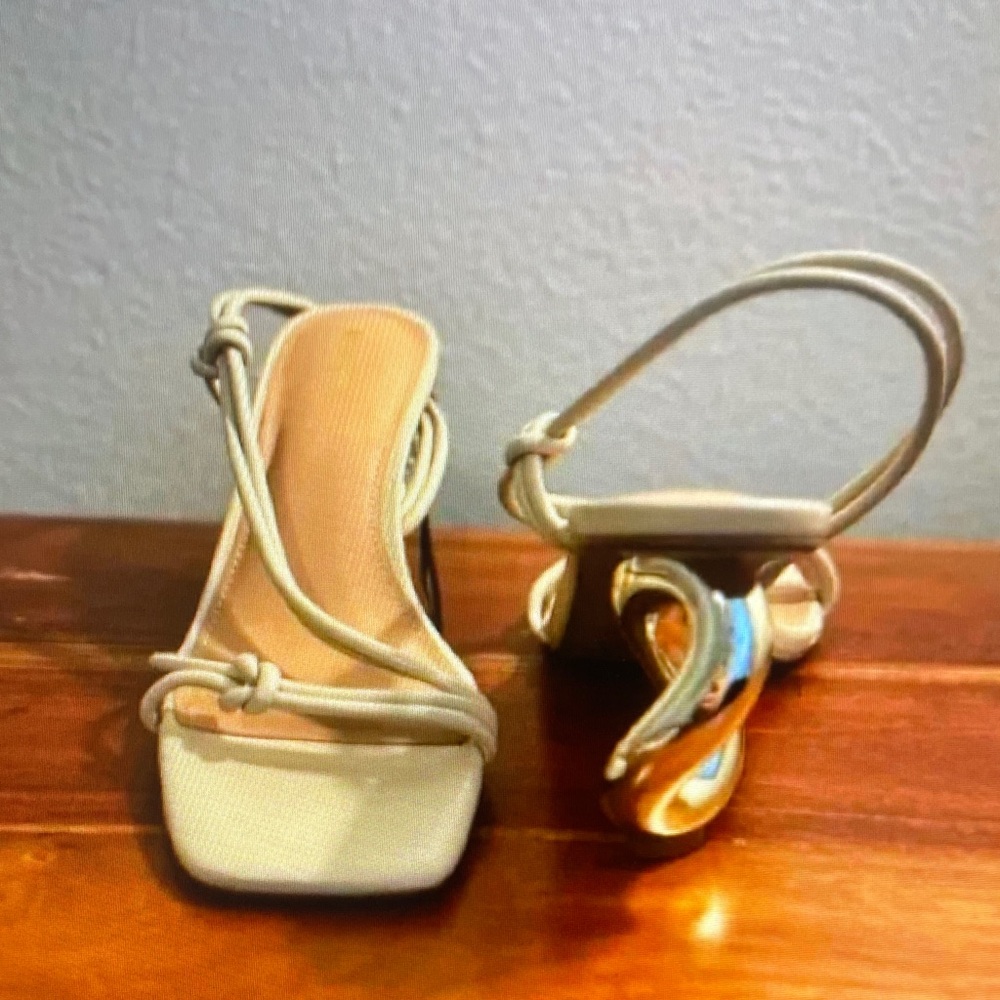 Express Cream and Gold Strappy Heels - Picture 1 of 3